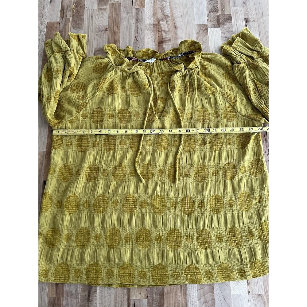 Umgee Women's 3/4 Sleeve Tunic Top Ruffle Textured Cotton Mustard Boho L - Picture 7 of 8